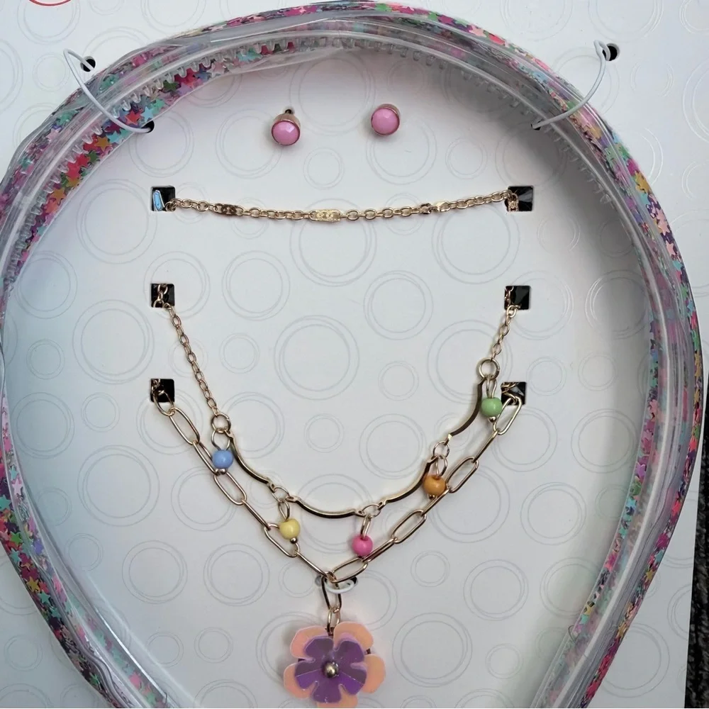 Wonder Nation Pastel Floral Headband & Layered Necklace Set with earrings